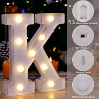 Lettre lumineuse LED 16 cm à piles, A à Z, esperluette et cœur rouge