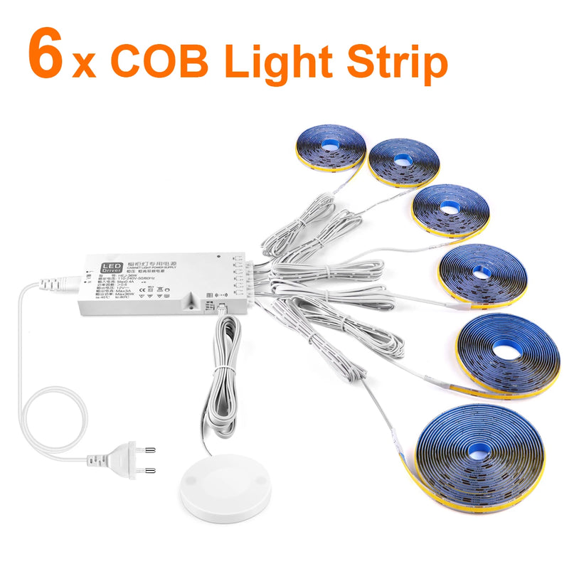 Ruban LED COB 12 V à capteur tactile – kit à 6 rubans