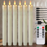 Bougies LED coniques rechargeables – 6 bougies ivoire avec câbles de charge et télécommande