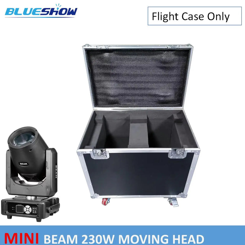 Mini lyre beam 7R 230 W – flight case ouvert à côté d'une lyre