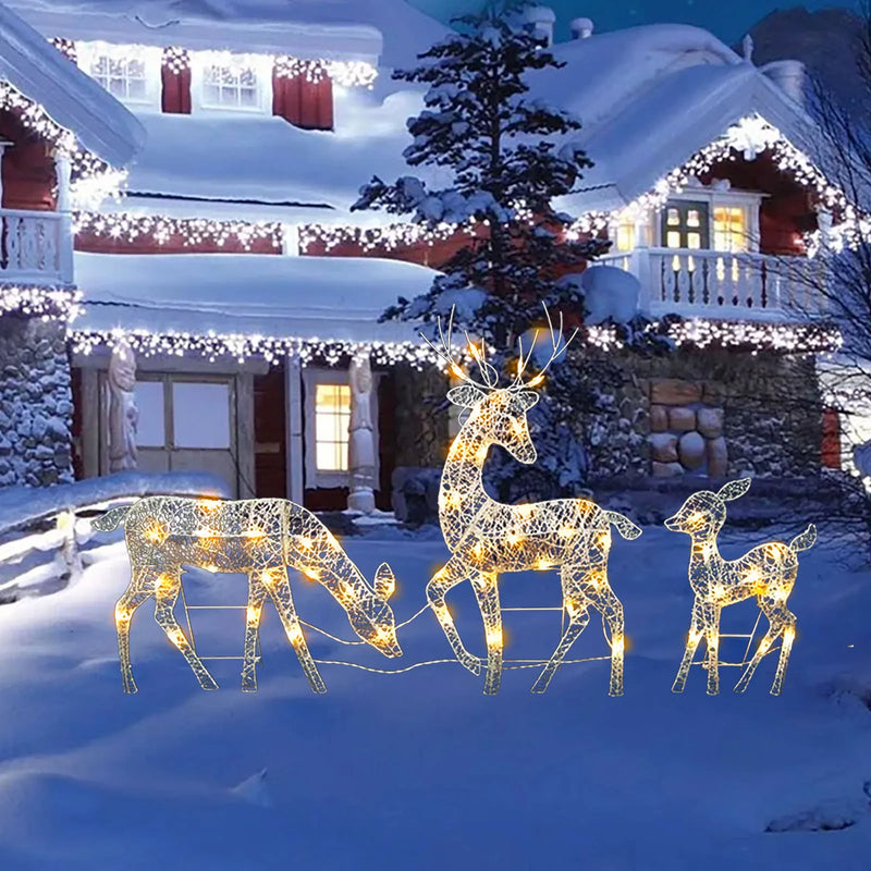 Renne lumineux de Noël, famille de 3 pièces en métal avec LED