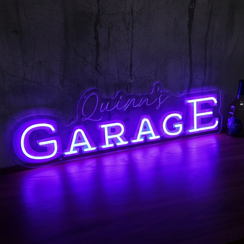 Enseigne néon Garage avec nom personnalisé, 40 à 100 cm