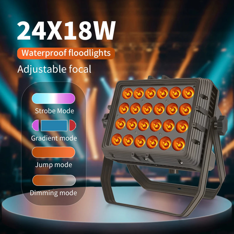 PAR LED carré IP65 – projecteur 24 x 18 W aux LED orange, avec focale réglable