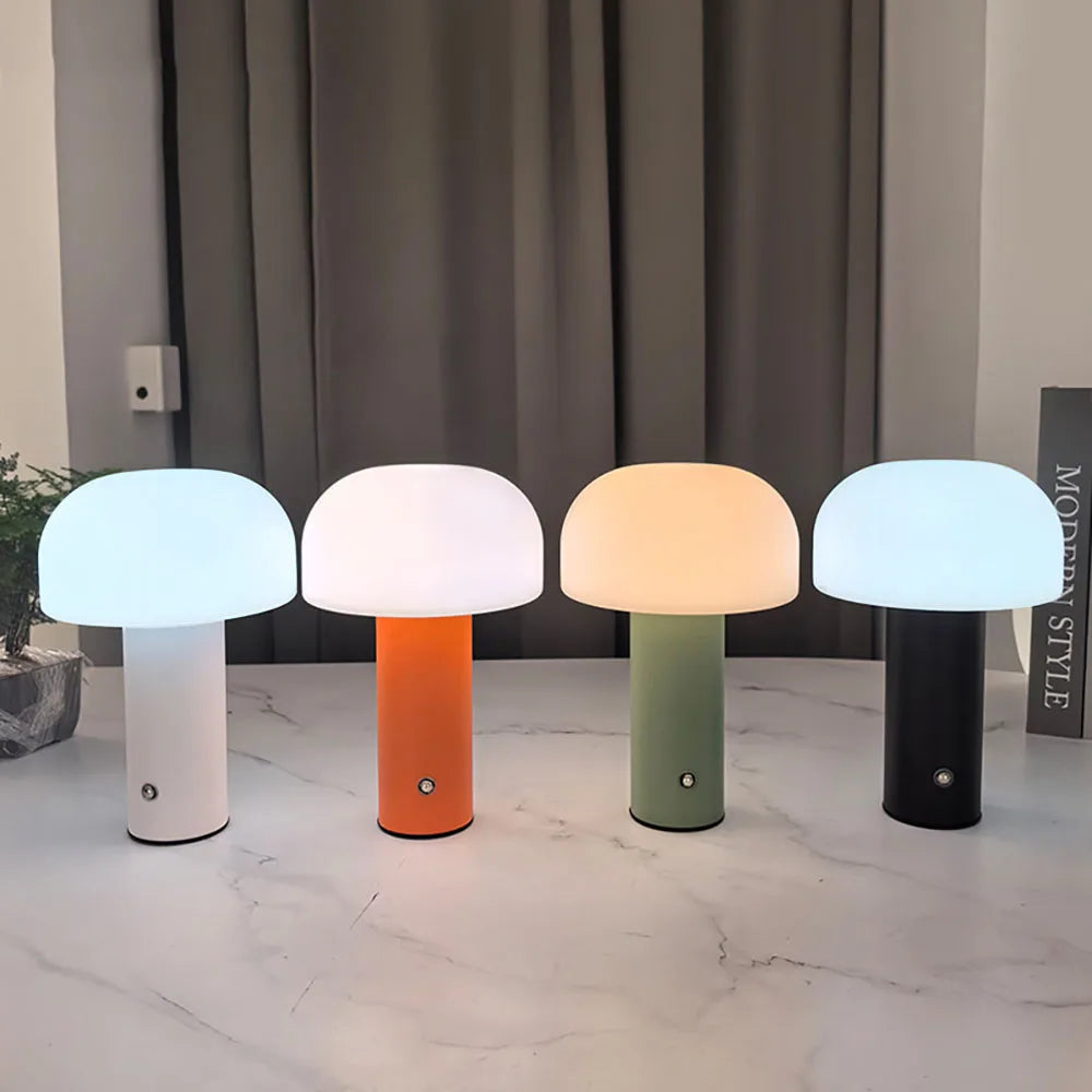Lampe champignon sans fil, abat-jour acrylique, 22,5 cm, 4 coloris, USB-C