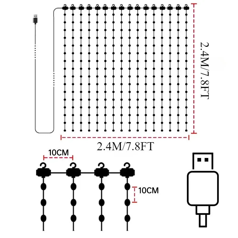 Rideau lumineux LED RGB connecté, application et télécommande, 1 à 3 m