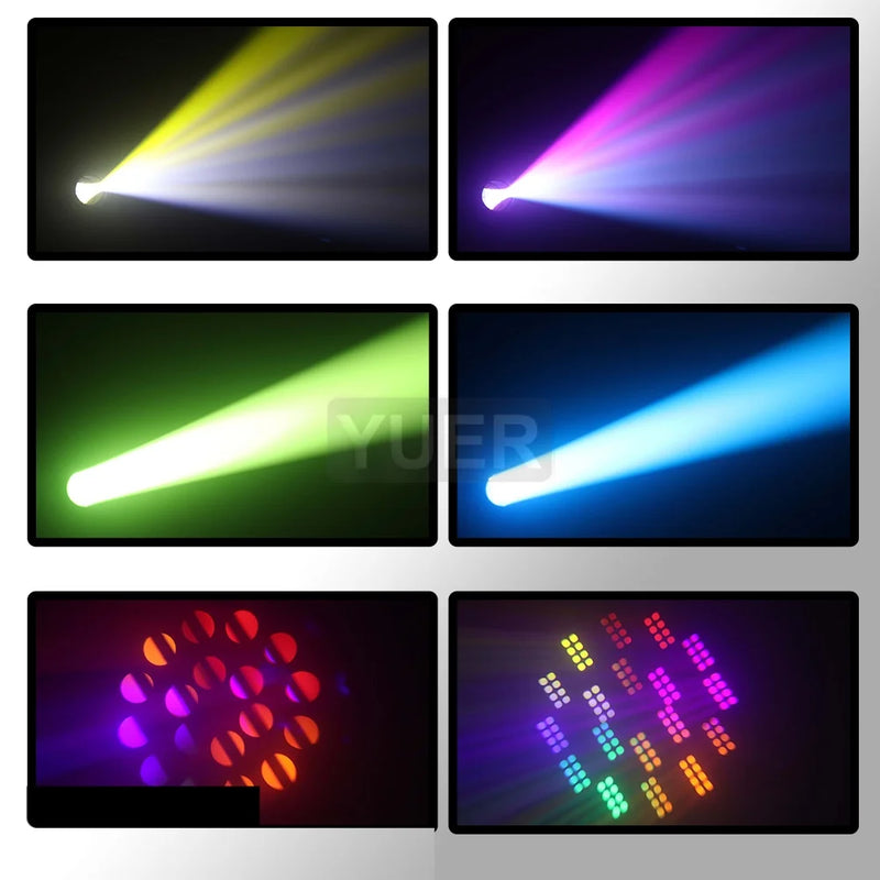 Lyre LED beam spot 200 W à anneau RGB, DMX 13 ou 15 canaux, 13 gobos