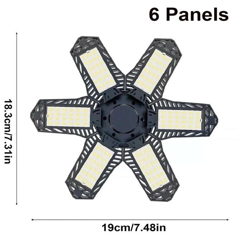 Lampe de garage LED déformable – version à 6 panneaux avec ses dimensions