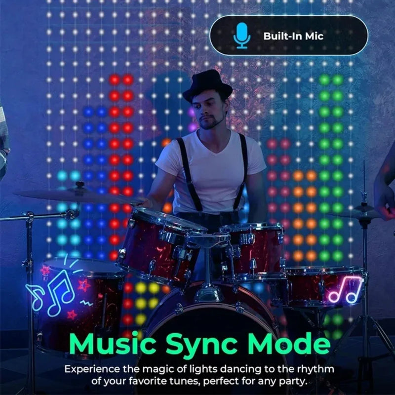 Rideau lumineux étanche à motifs DIY, 400 LED, application et musique