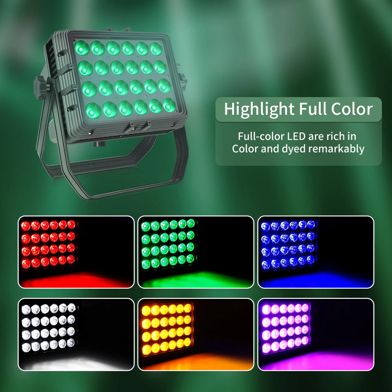 PAR LED carré IP65 – six couleurs de lavage : rouge, vert, bleu, blanc, jaune et violet