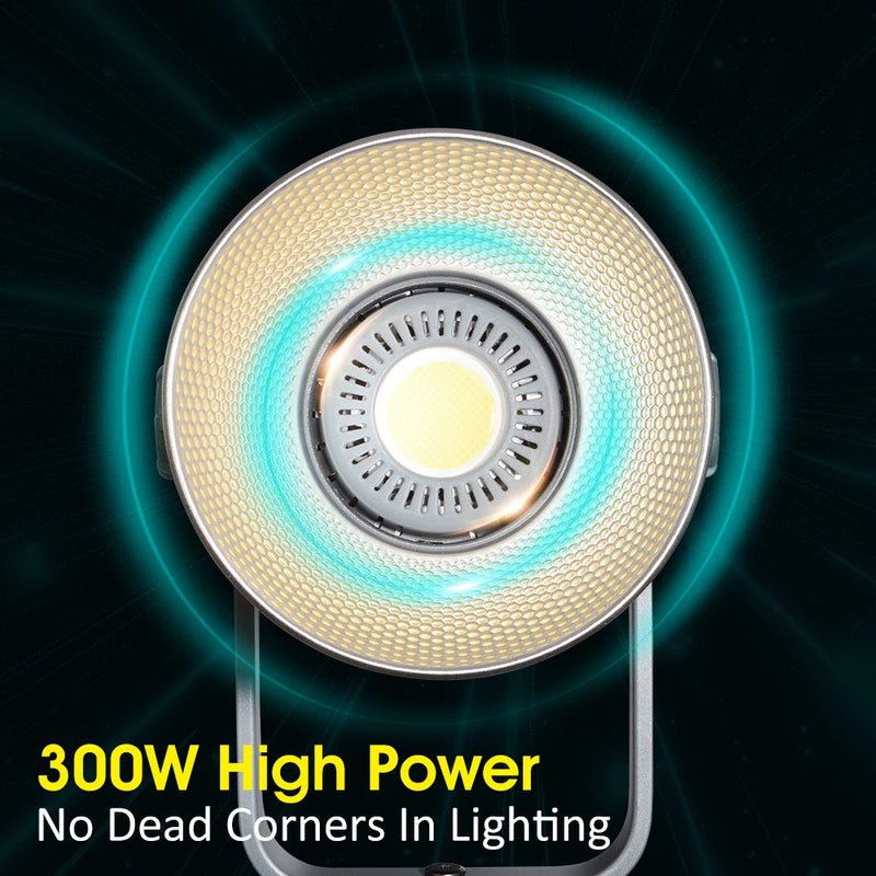 Lumière COB 300 W bicolore, 2700 à 6500 K, application et 10 effets