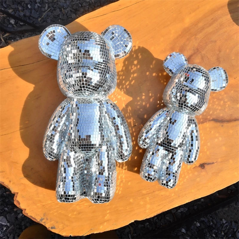 Ours disco en mosaïque de miroirs, déco à poser, 25 x 11 ou 32 x 16 cm