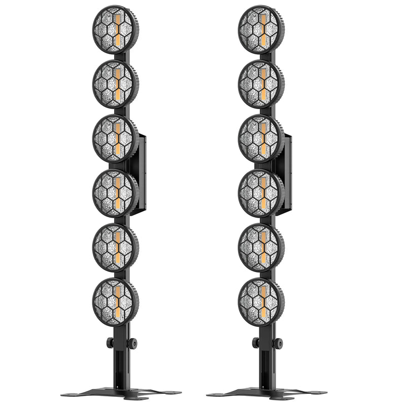 Projecteurs vintage 6 LED COB – les deux colonnes avec leurs bases, vue de face