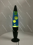 Lampe à lave rétro 41 cm, base noire, eau bleue et cire jaune, variateur