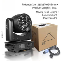 Lyres LED œil d'abeille 7 x 40 W – dimensions et accessoires fournis avec la lyre