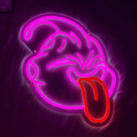 Néon LED mural tête rose à langue rouge – motif allumé en gros plan