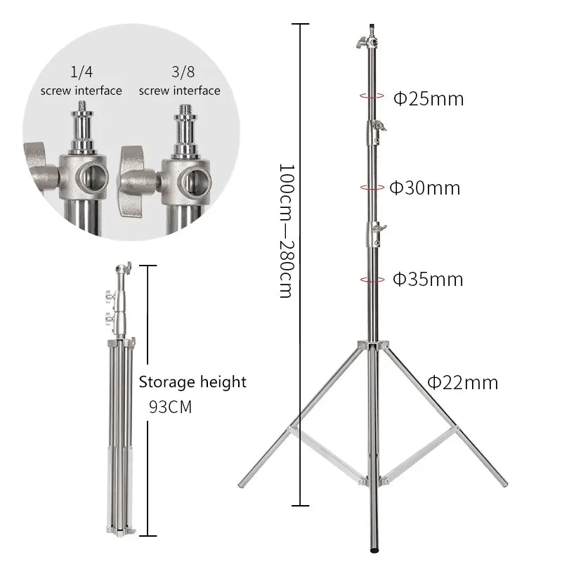 Trépied lumière en acier inoxydable 280 cm, pour ring light et softbox