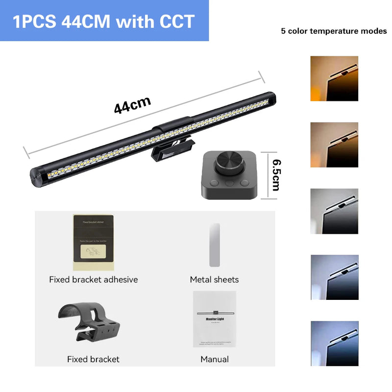 Barre lumineuse écran PC 44 ou 55 cm – modèle de 44 cm à 5 températures de couleur avec supports et notice