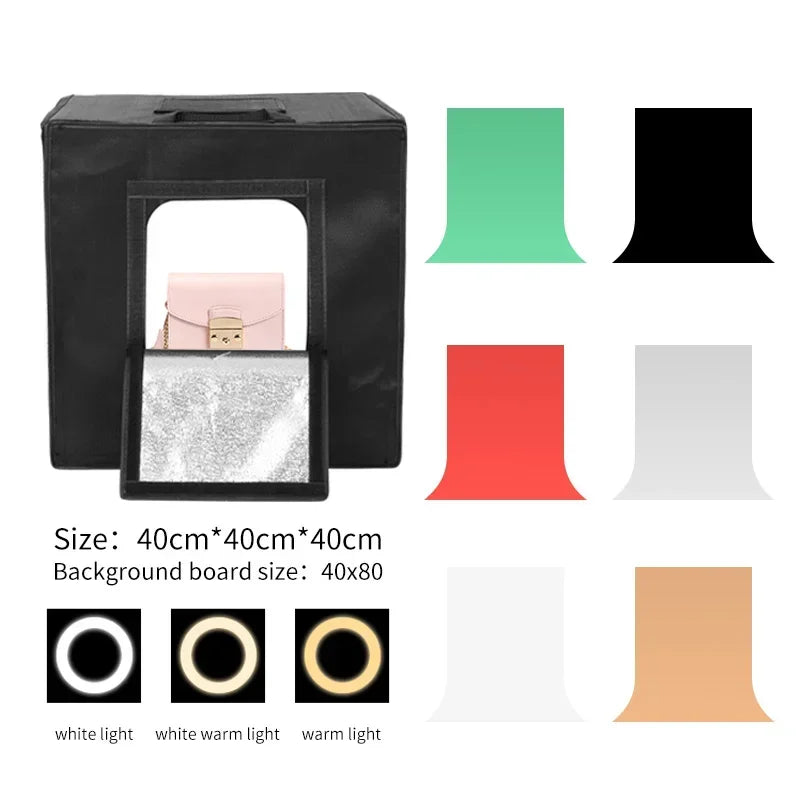 Boîte à lumière photo LED – format 40 cm et ses 6 fonds de couleur