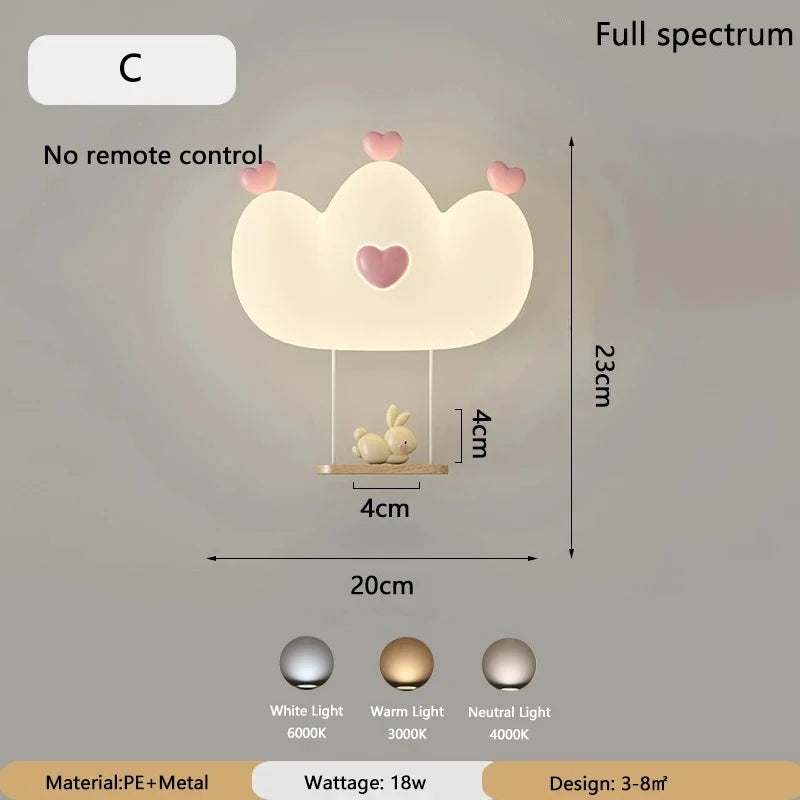Applique murale nuage LED 18 W pour chambre d'enfant, cœur ou couronne