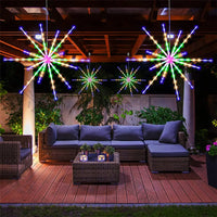 Étoile LED suspendue effet feu d'artifice – sous une pergola
