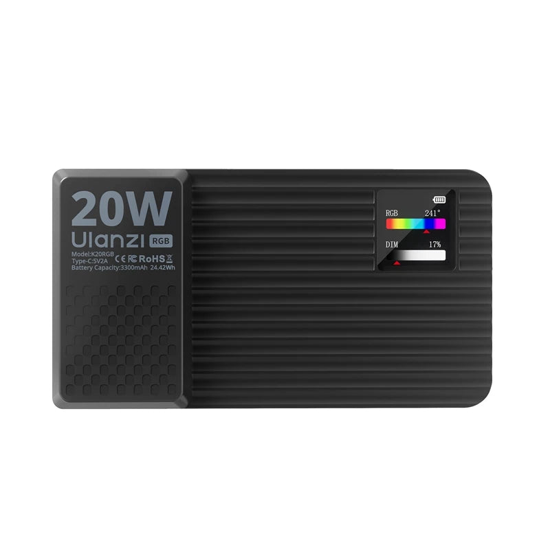 Panneau LED vidéo RGB 20 W rechargeable USB-C, 1800 à 9000 K