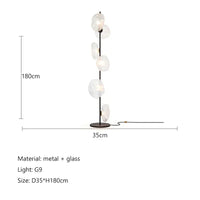 Lampadaire LED à globes en verre, pied noir ou doré, 90 ou 180 cm, 3 teintes de lumière