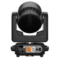Lyre LED wash 7 x 40 W œil d'abeille à anneau – lyre vue de dos avec son crochet de fixation et son afficheur