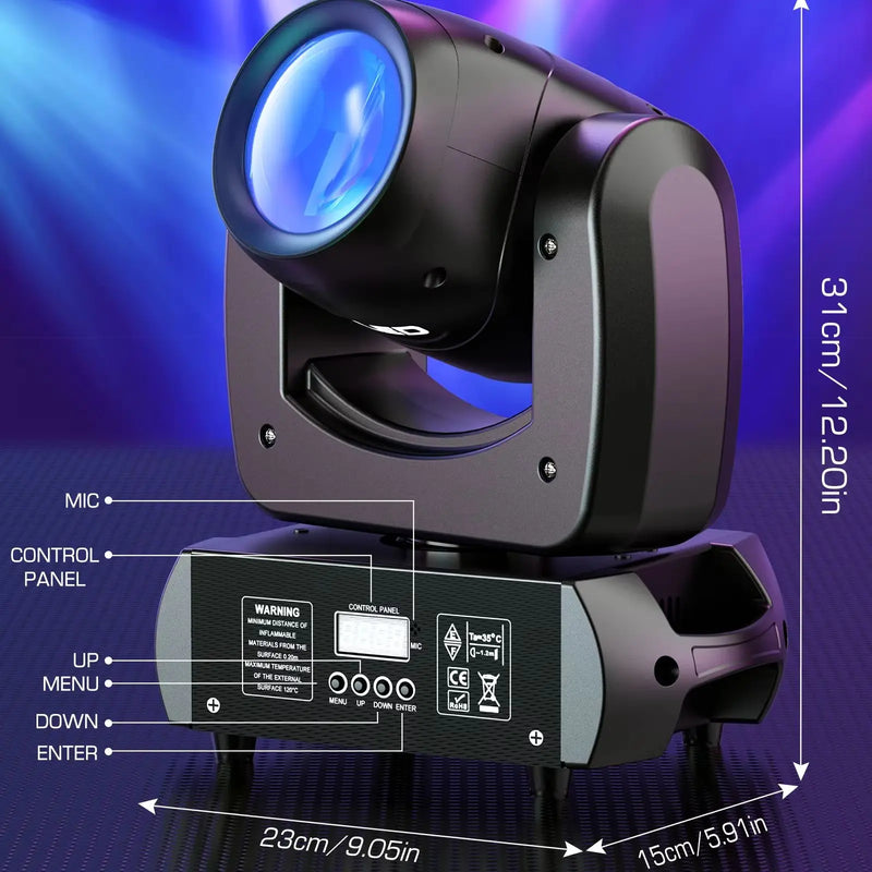 Lyre beam LED 120 W, lot de 2, 7 gobos, prisme à 18 facettes, DMX 12 canaux