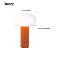 Lampe champignon sans fil – version orange, dimensions 15 x 22,5 cm