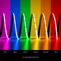 Ruban LED FCOB 480 LED/m – rose, bleu, vert, jaune, orange et rouge allumés
