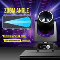 Lot de 2 lyres beam à lampe R7S 380 W, zoom 0 à 4°, 13 gobos, prismes 8 + 16 + 24, DMX 18 canaux