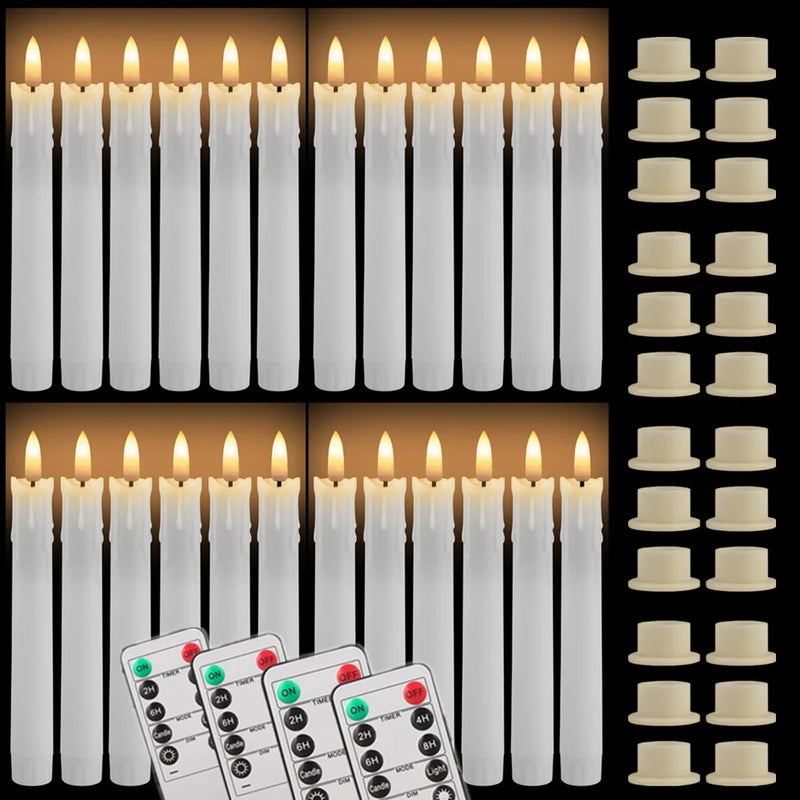Bougies LED coniques sans flamme avec télécommande, lot de 6 à 24 pièces