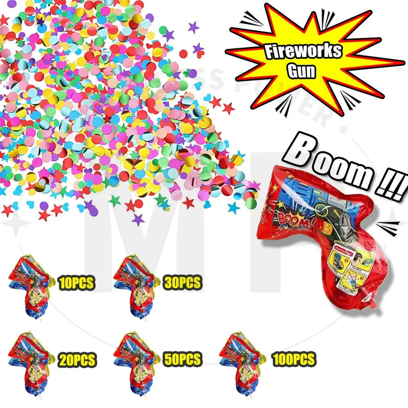 Canon à confettis gonflable – confettis colorés et lots de 10, 20, 30, 50 et 100 canons