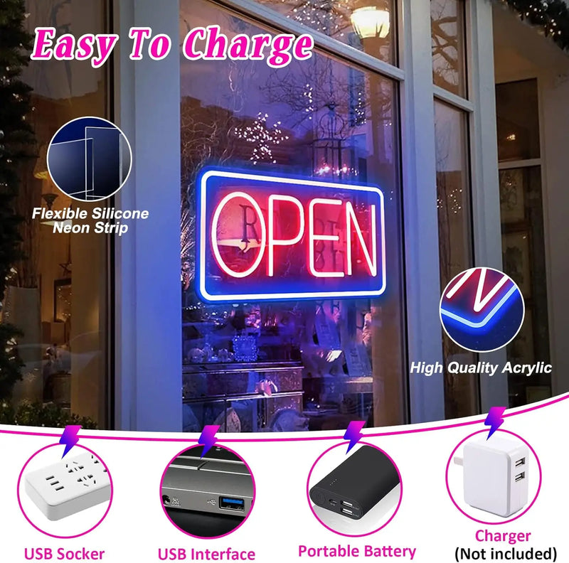Panneau lumineux ouvert à cadre en néon LED USB, gradateur, 7 modèles