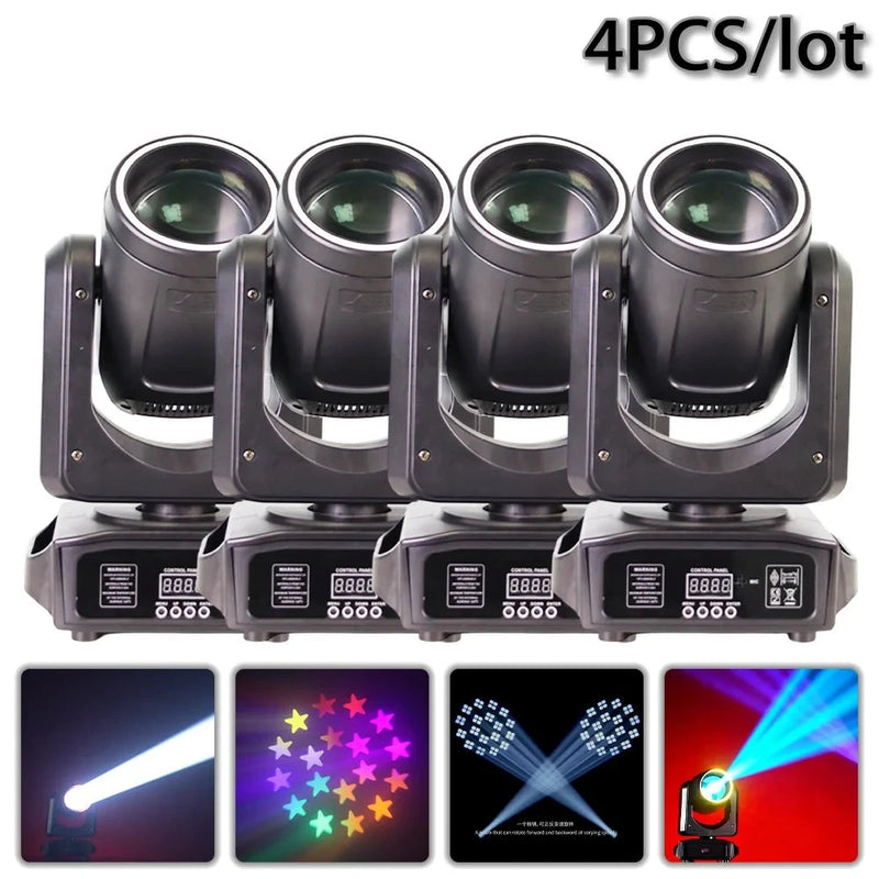 Lot de 4 lyres LED beam 200 W à anneau RGB, prismes 6 + 12, DMX 15 canaux