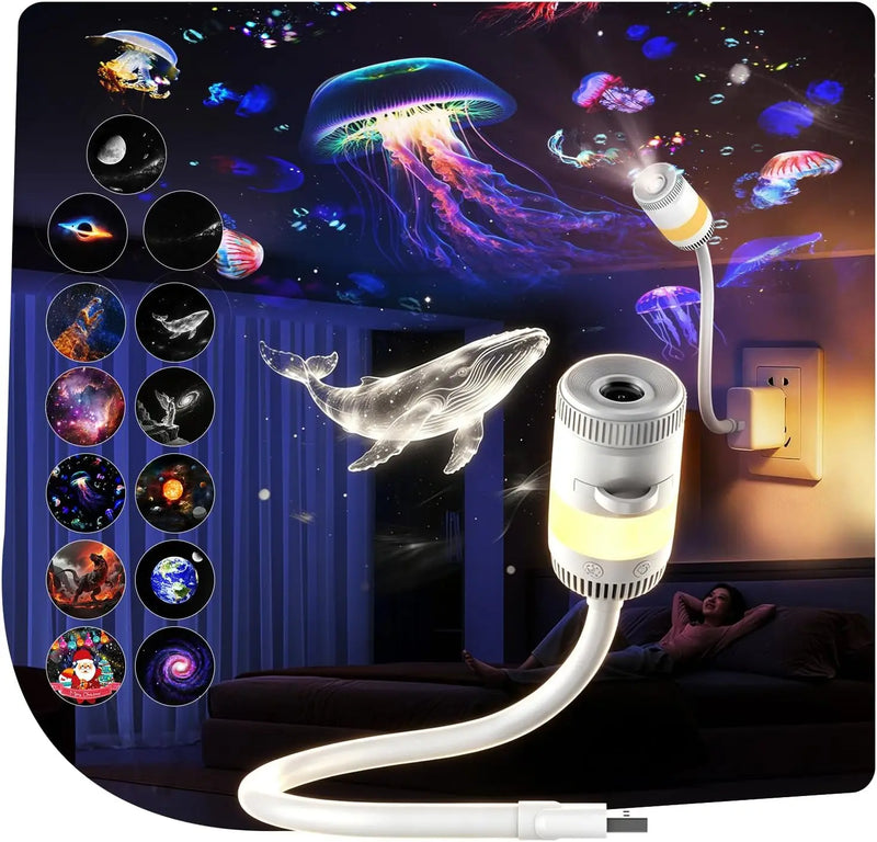 Projecteur ciel étoilé 13 films HD, veilleuse RGB 6 couleurs, bras flexible