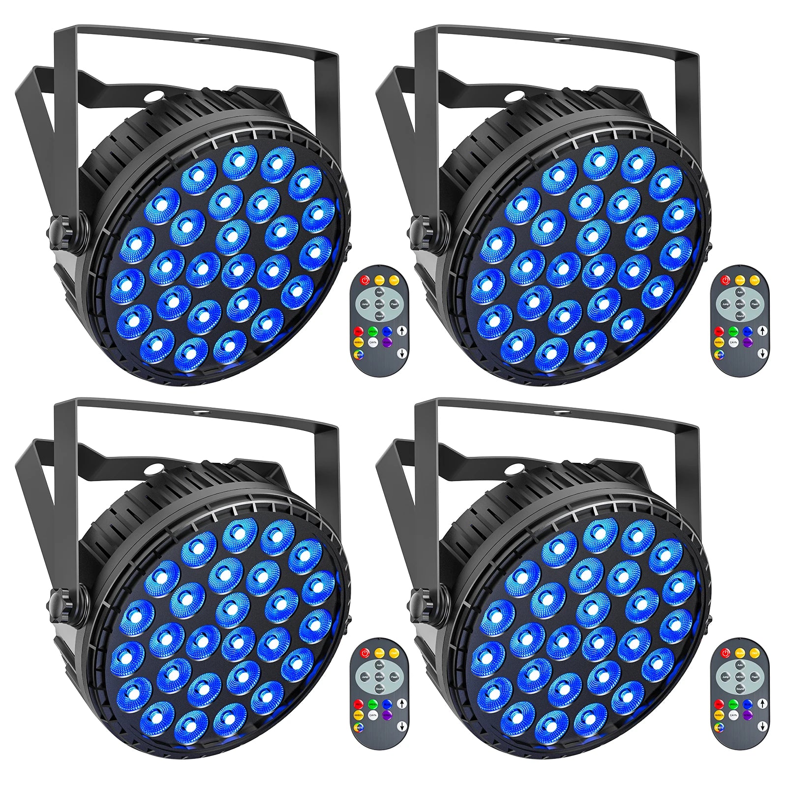 Lot de 4 projecteurs PAR LED 27 x 8 W RGBW avec télécommande et DMX512
