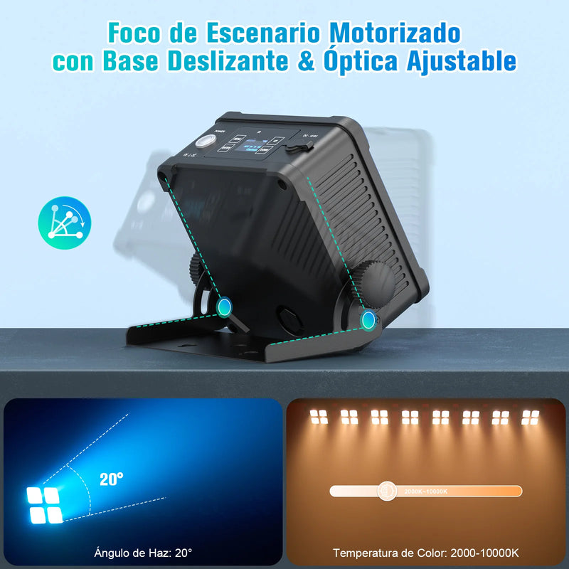 Projecteur LED étanche sur batterie IP65, 4 LED RGBWA UV, DMX sans fil