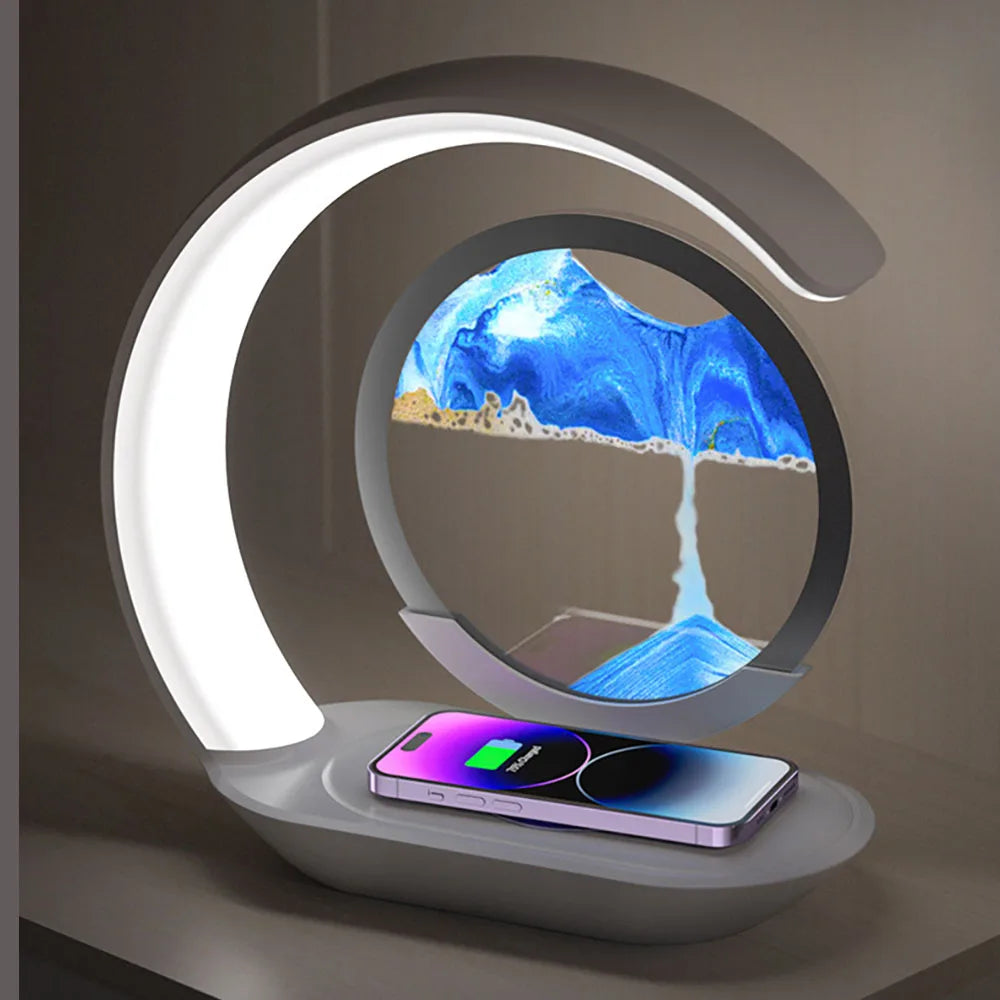Lampe de table sans fil rechargeable à sable mouvant, chargeur 15 W