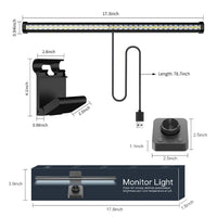 Barre lumineuse écran PC 44 ou 55 cm – dimensions de la barre, du support et du bouton de commande, câble USB de 2 m