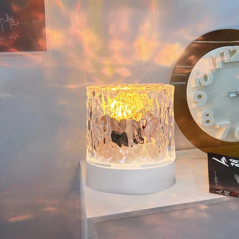 Lampe cristal ondulation d'eau – lampe cristal ronde allumée