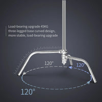 Pied C-stand inox – base à trois pieds incurvés à 120°, charge de 45 kg