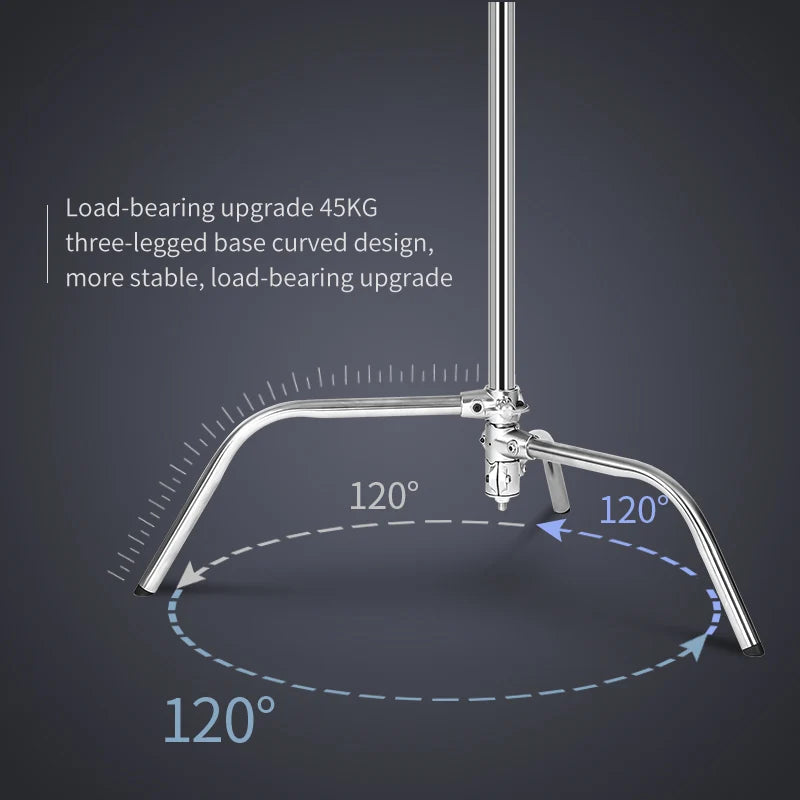 Pied C-stand inox – base à trois pieds incurvés à 120°, charge de 45 kg