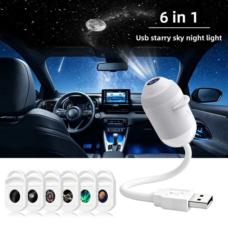 Projecteur ciel étoilé USB pour voiture – lampe et 6 films dans l'habitacle d'une voiture