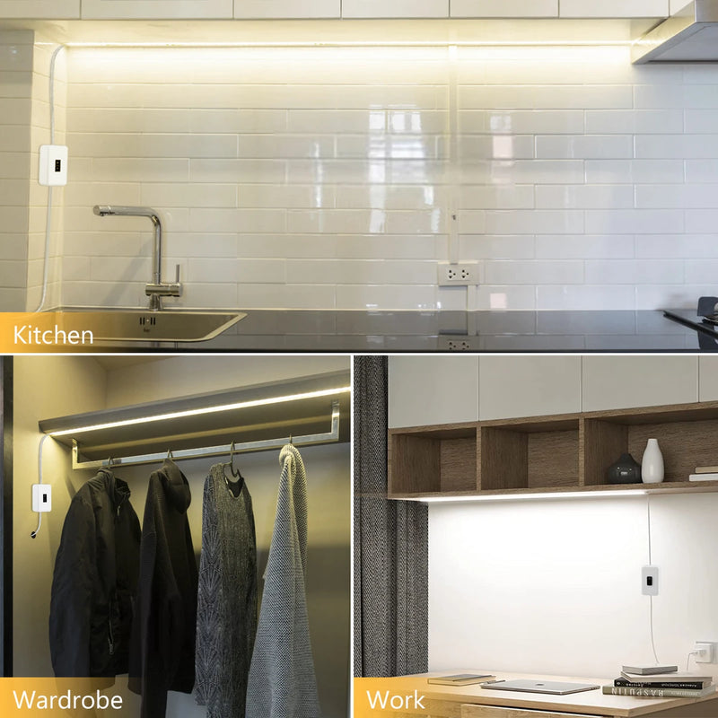 Ruban LED USB à capteur de main – sous un meuble de cuisine, dans une penderie et au-dessus d'un bureau
