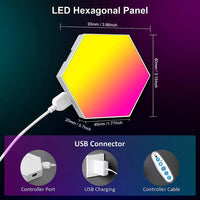 Appliques hexagonales LED RGB – dimensions d'un panneau de 9,3 cm sur 8 cm et connecteur USB
