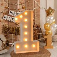 Chiffre lumineux géant – chiffre 1 avec une guirlande Happy Birthday