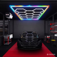 Éclairage LED hexagonal garage 14 hexagones 672 W, cadre couleur au choix