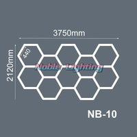 Plafonnier LED hexagonal – schéma du format 10 hexagones, 375 x 212 cm