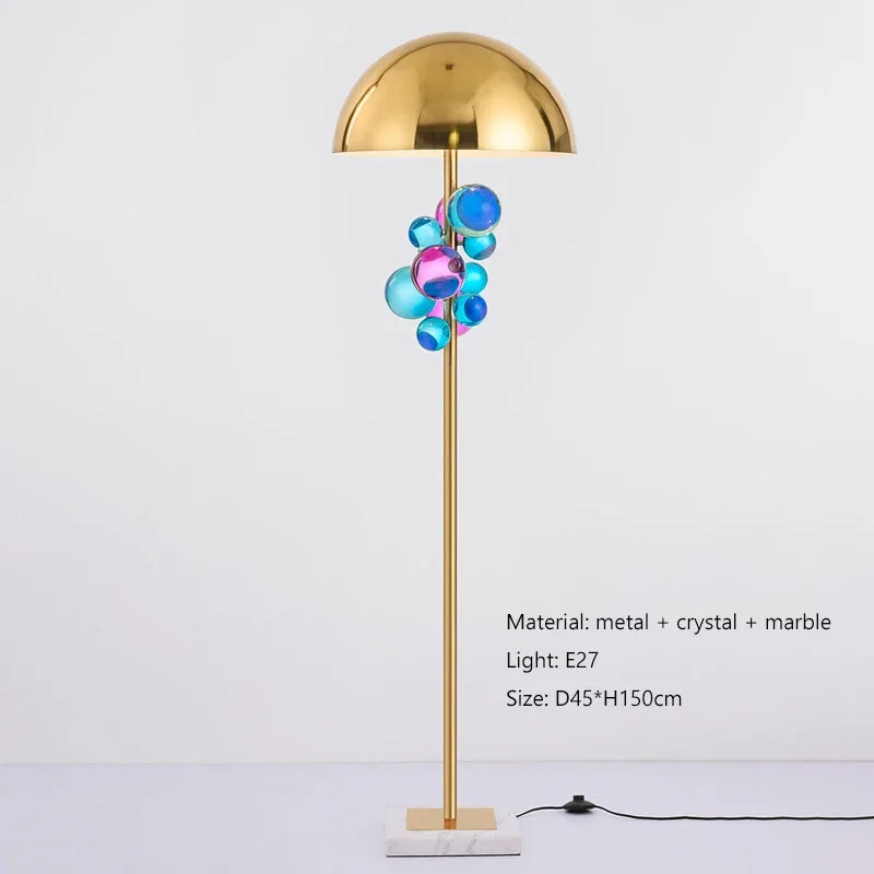 Lampe champignon à boules de verre – lampadaire à boules de verre colorées, 45 cm de diamètre et 150 cm de haut
